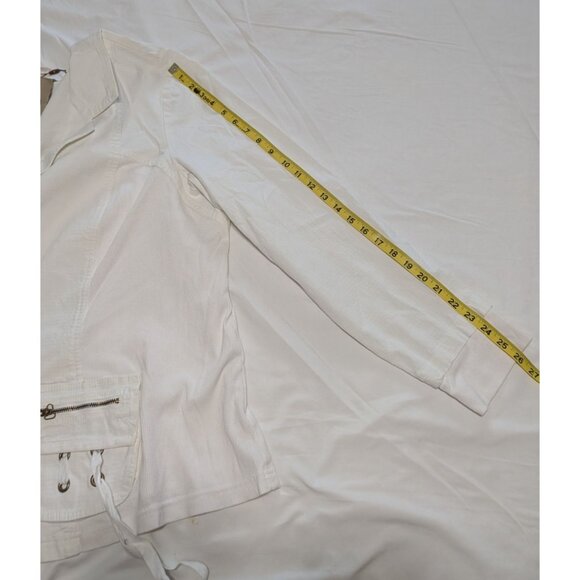 XCVI White Cotton Utility Blazer Jacket Pockets Drawstrings 2X Womens Casual - Picture 15 of 16